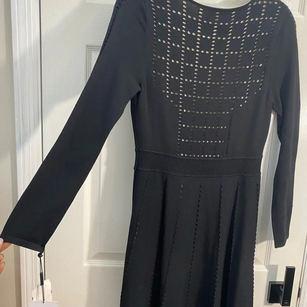 Calvin Klein Black Knit Cutout Midi Dress M Long Sleeve NWT Elegant - Picture 5 of 8